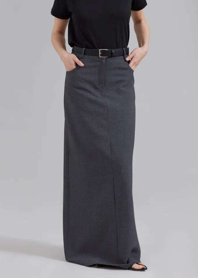 The Frankie Shop Malvo Long Pencil Skirt 8211 Charcoal Women Clothing