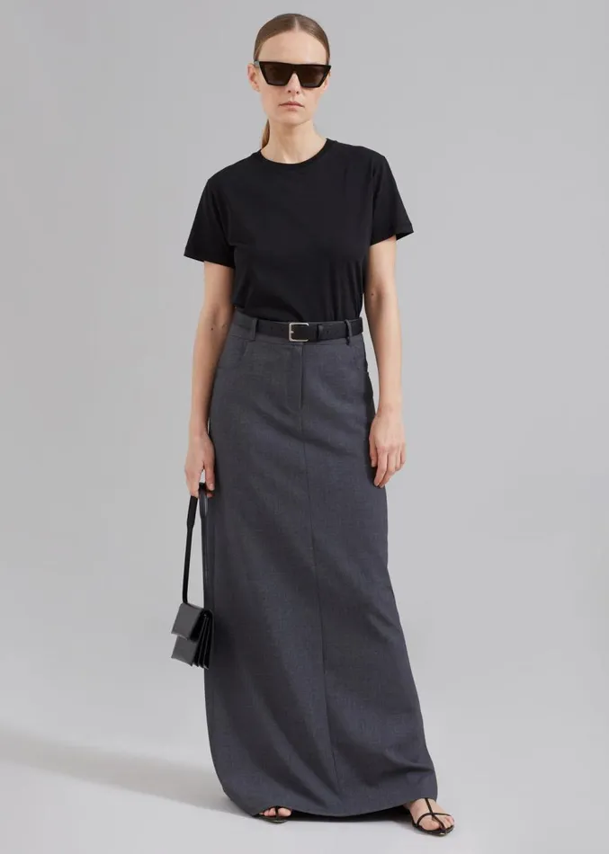 The Frankie Shop Malvo Long Pencil Skirt 8211 Charcoal Women Clothing