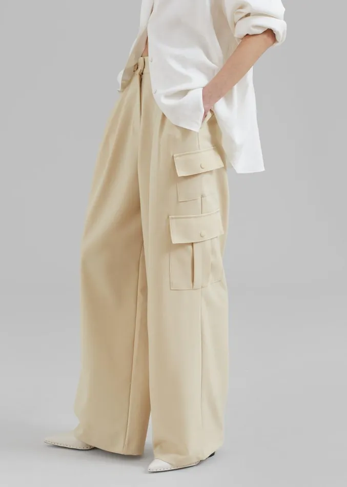The Frankie Shop Manye Fluid Cargo Pants 8211 Beige Women Clothing