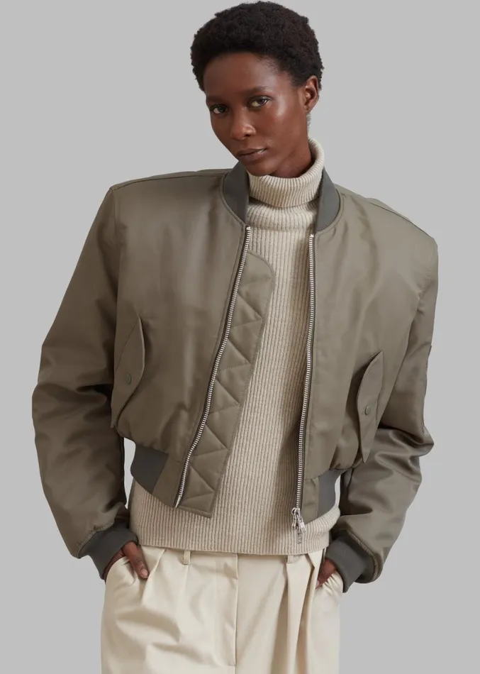 The Frankie Shop Mati Cropped Padded Bomber 8211 Olive Women Clothing