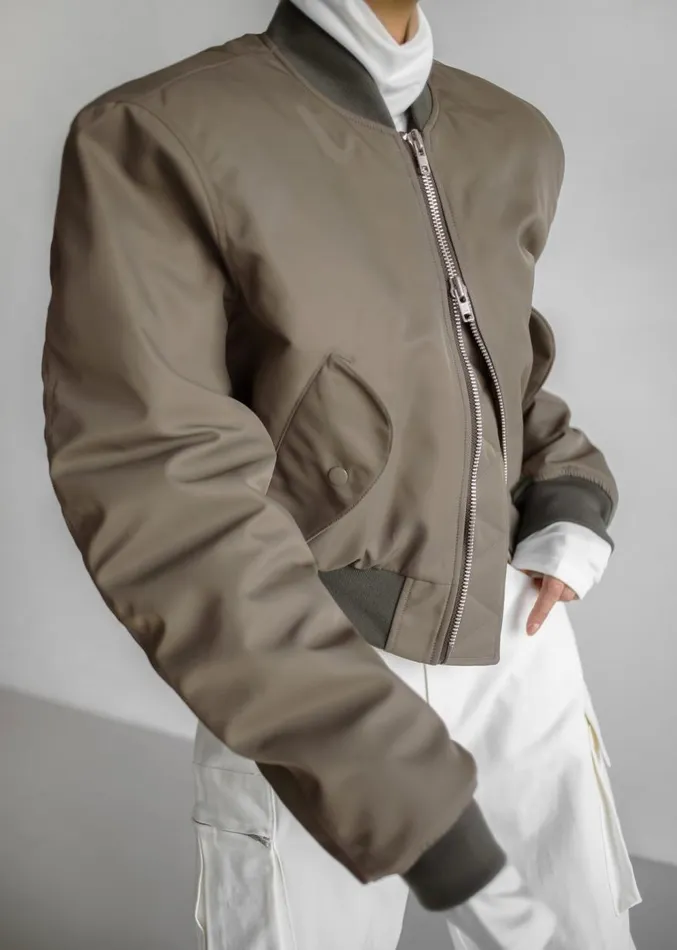 The Frankie Shop Mati Cropped Padded Bomber 8211 Olive Women Clothing