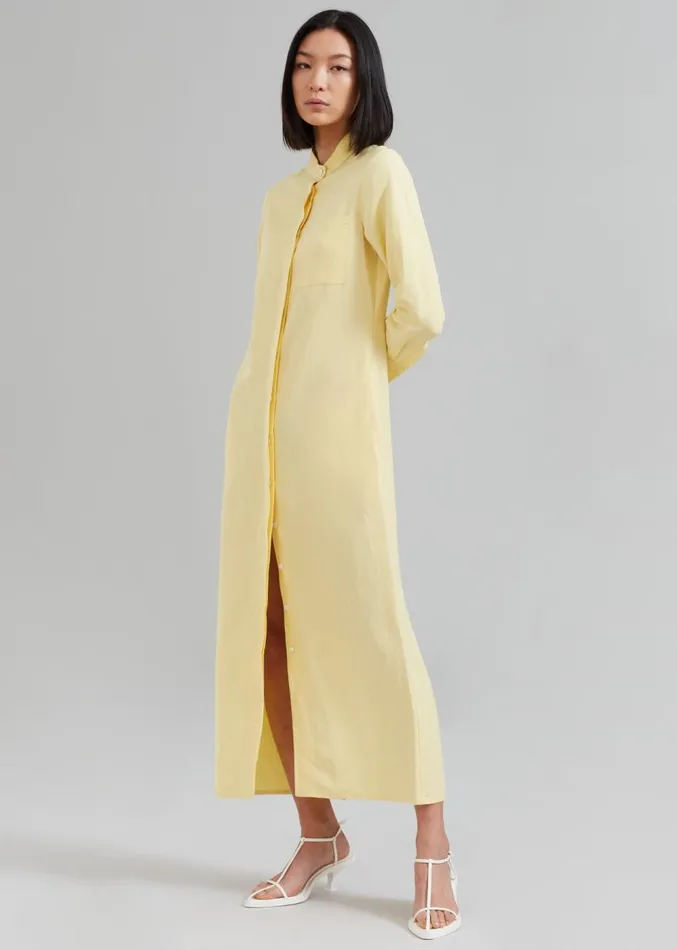 The Frankie Shop MATIN Collarless Shirt Dress 8211 Butter Women Dresses