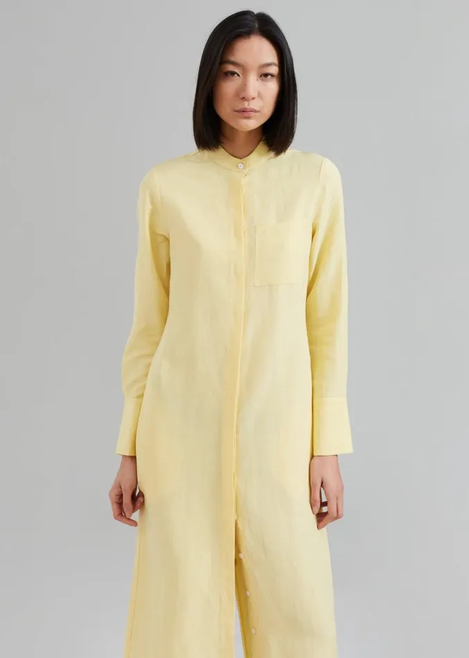 The Frankie Shop MATIN Collarless Shirt Dress 8211 Butter Women Dresses