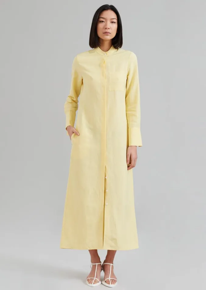 The Frankie Shop MATIN Collarless Shirt Dress 8211 Butter Women Dresses