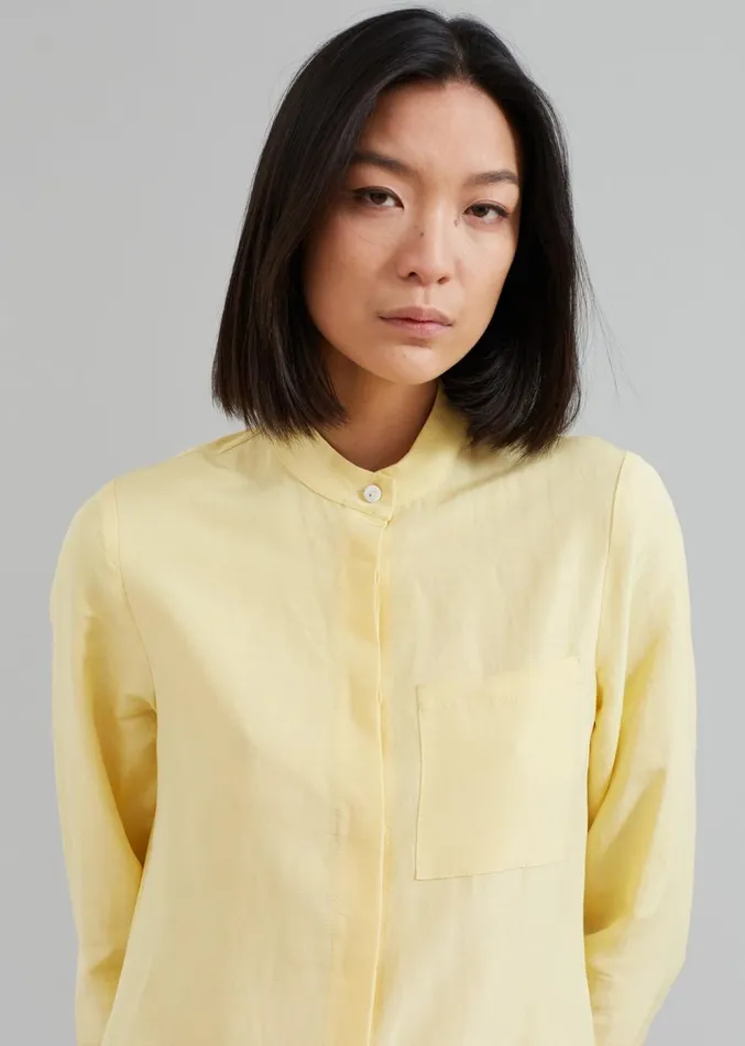 The Frankie Shop MATIN Collarless Shirt Dress 8211 Butter Women Dresses