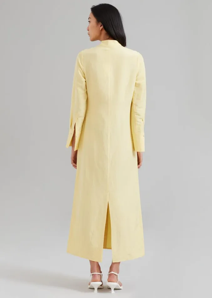 The Frankie Shop MATIN Collarless Shirt Dress 8211 Butter Women Dresses