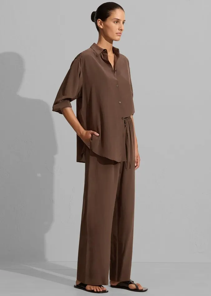The Frankie Shop Matteau Long Sleeve Silk Shirt 8211 Sable Women Clothing