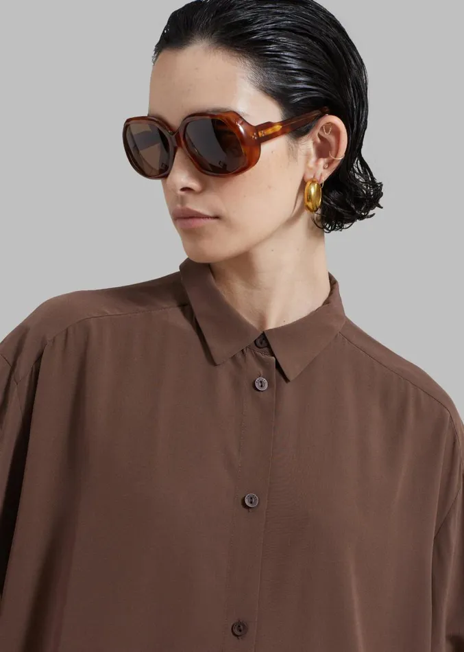 The Frankie Shop Matteau Long Sleeve Silk Shirt 8211 Sable Women Clothing