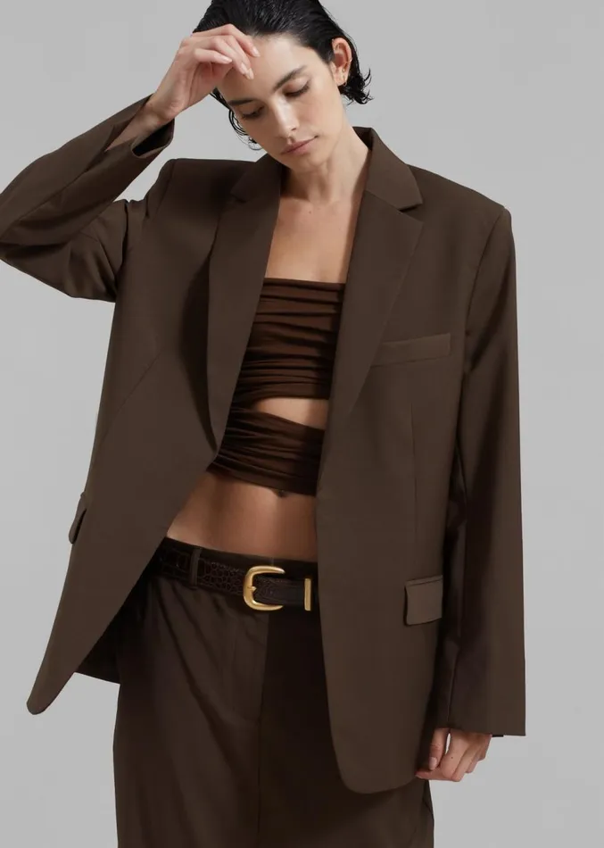 The Frankie Shop Matteau Relaxed Tailored Blazer 8211 Coffee Women Outerwear The Frankie Shop Matteau Relaxed Tailored Blazer 8211 Coffee Women Outerwear