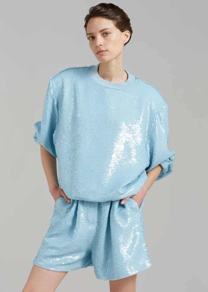 The Frankie Shop Metz Sequins Sweatshirt 8211 Sky Women Clothing
