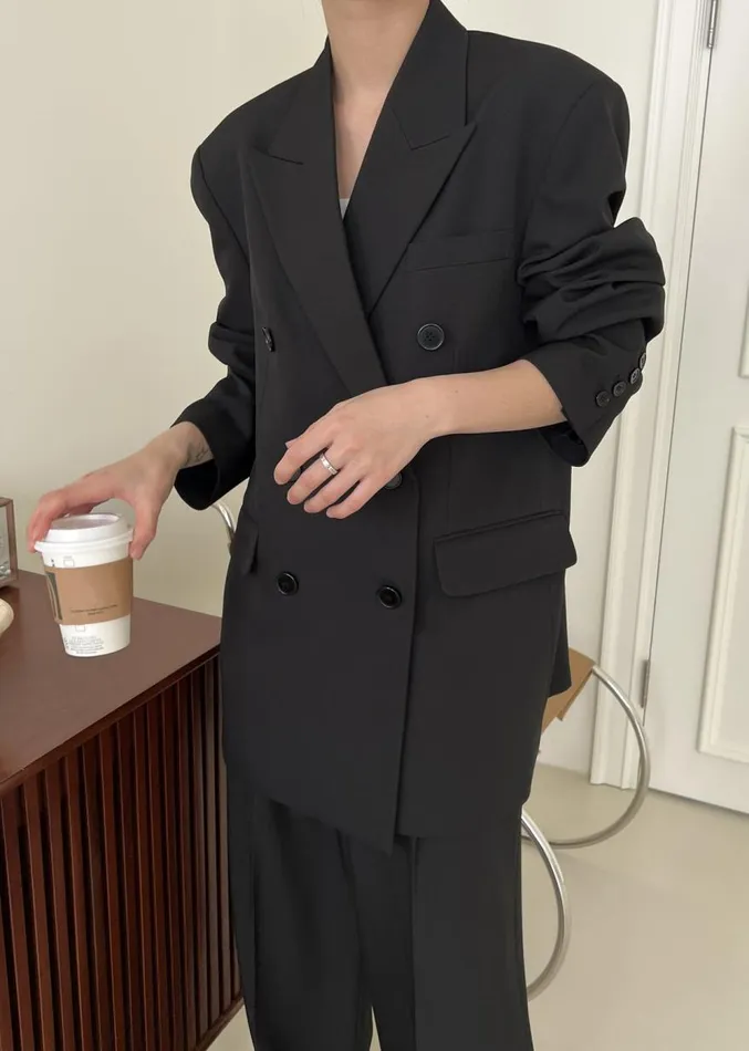 The Frankie Shop Nessi Double Breasted Blazer 8211 Black Women Outerwear