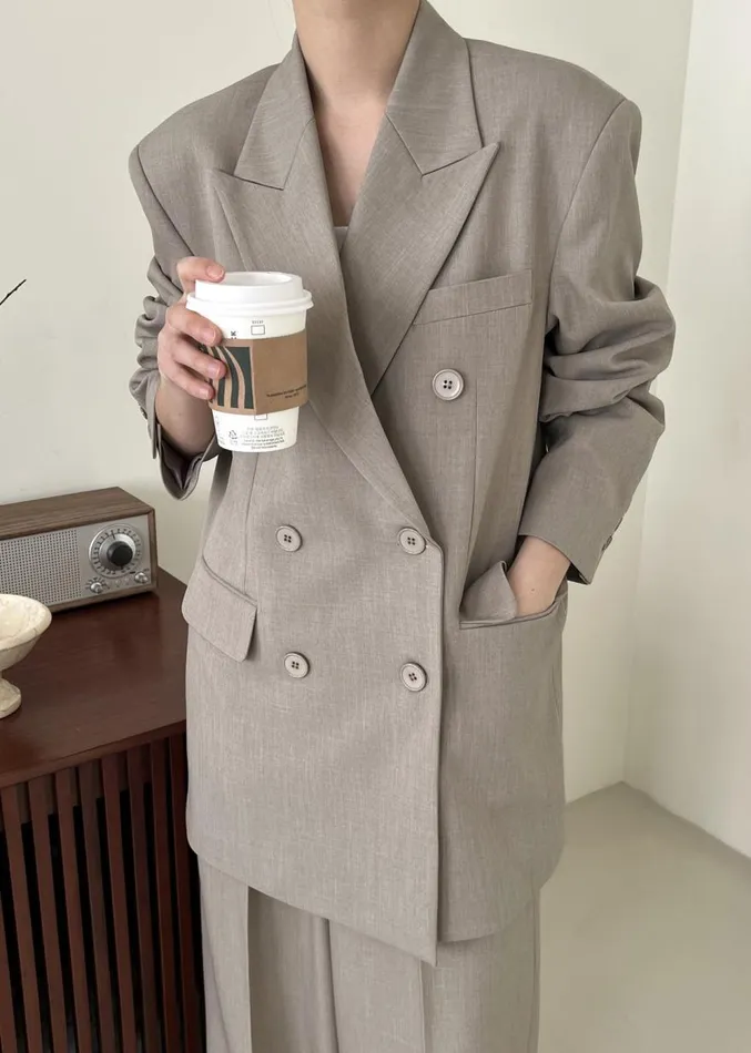 The Frankie Shop Nessi Double Breasted Blazer 8211 Taupe Women Outerwear