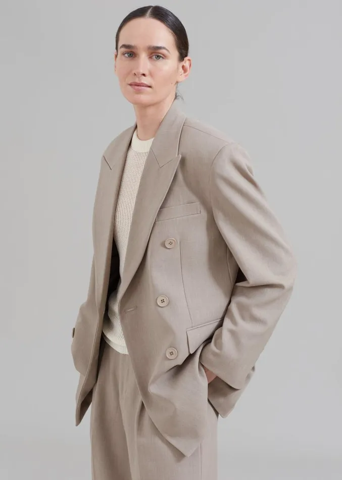 The Frankie Shop Nessi Double Breasted Blazer 8211 Taupe Women Outerwear