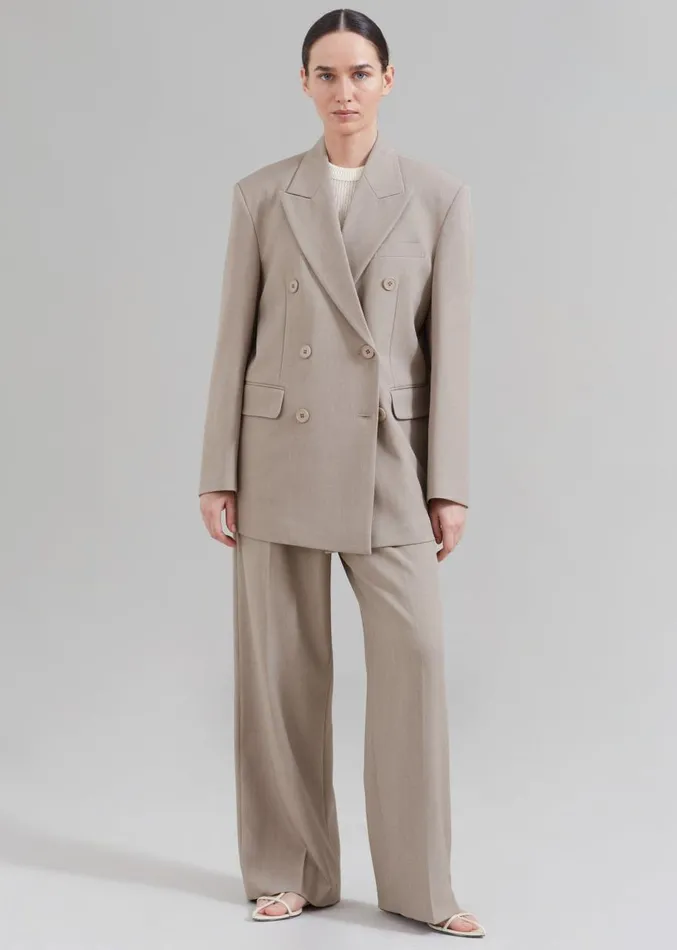 The Frankie Shop Nessi Double Breasted Blazer 8211 Taupe Women Outerwear