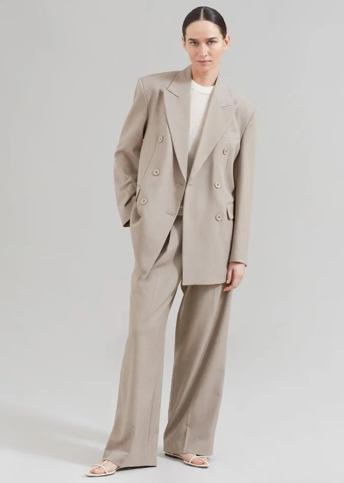 The Frankie Shop Nessi Double Breasted Blazer 8211 Taupe Women Outerwear