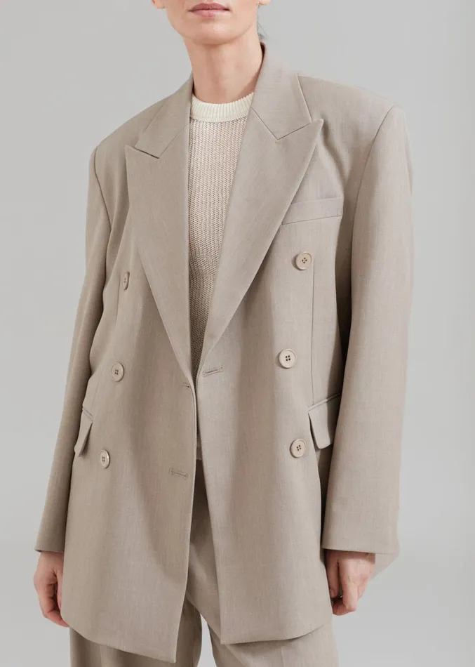 The Frankie Shop Nessi Double Breasted Blazer 8211 Taupe Women Outerwear