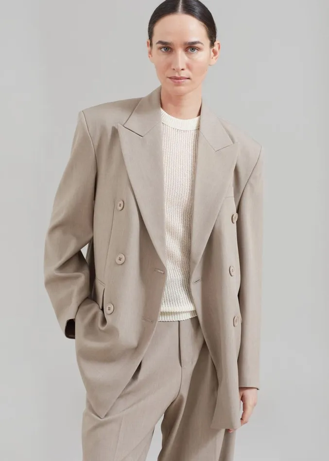 The Frankie Shop Nessi Double Breasted Blazer 8211 Taupe Women Outerwear