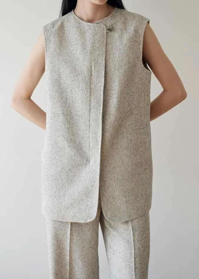 The Frankie Shop Nevaeh Tweed Vest 8211 Beige Women Outerwear