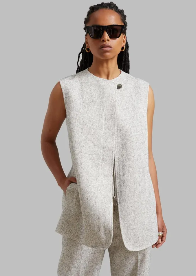 The Frankie Shop Nevaeh Tweed Vest 8211 Beige Women Outerwear
