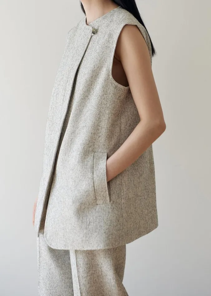 The Frankie Shop Nevaeh Tweed Vest 8211 Beige Women Outerwear