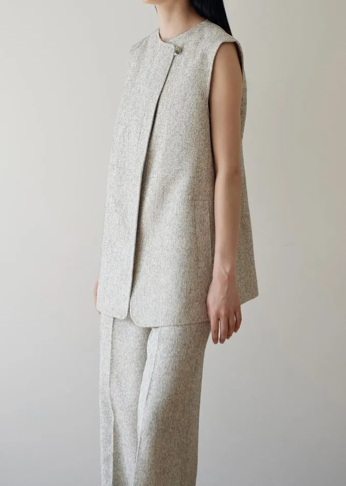 The Frankie Shop Nevaeh Tweed Vest 8211 Beige Women Outerwear
