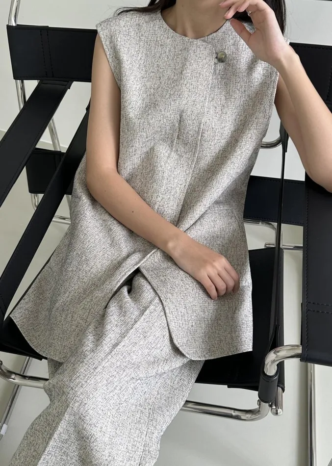 The Frankie Shop Nevaeh Tweed Vest 8211 Beige Women Outerwear