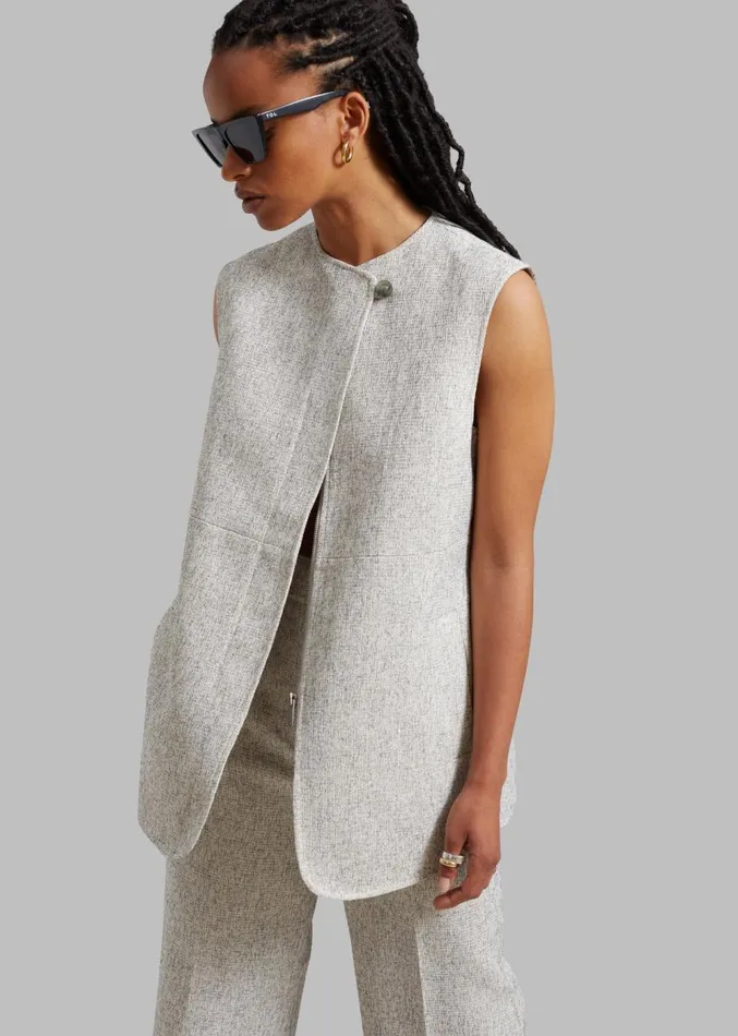 The Frankie Shop Nevaeh Tweed Vest 8211 Beige Women Outerwear