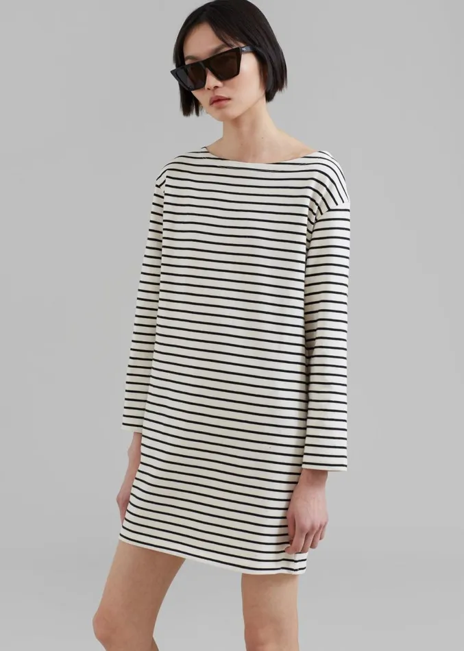 The Frankie Shop Nino Mini Dress 8211 Black Stripe Women Dresses