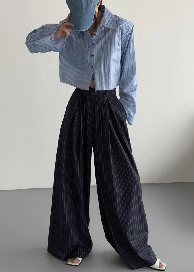 The Frankie Shop Noor Wide Pants 8211 Navy Pinstripe Women Bottoms