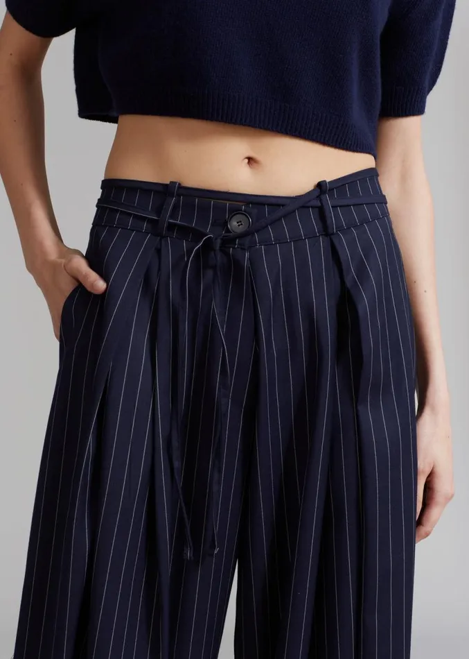 The Frankie Shop Noor Wide Pants 8211 Navy Pinstripe Women Bottoms
