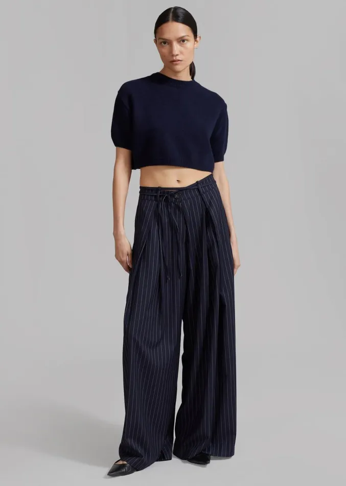 The Frankie Shop Noor Wide Pants 8211 Navy Pinstripe Women Bottoms