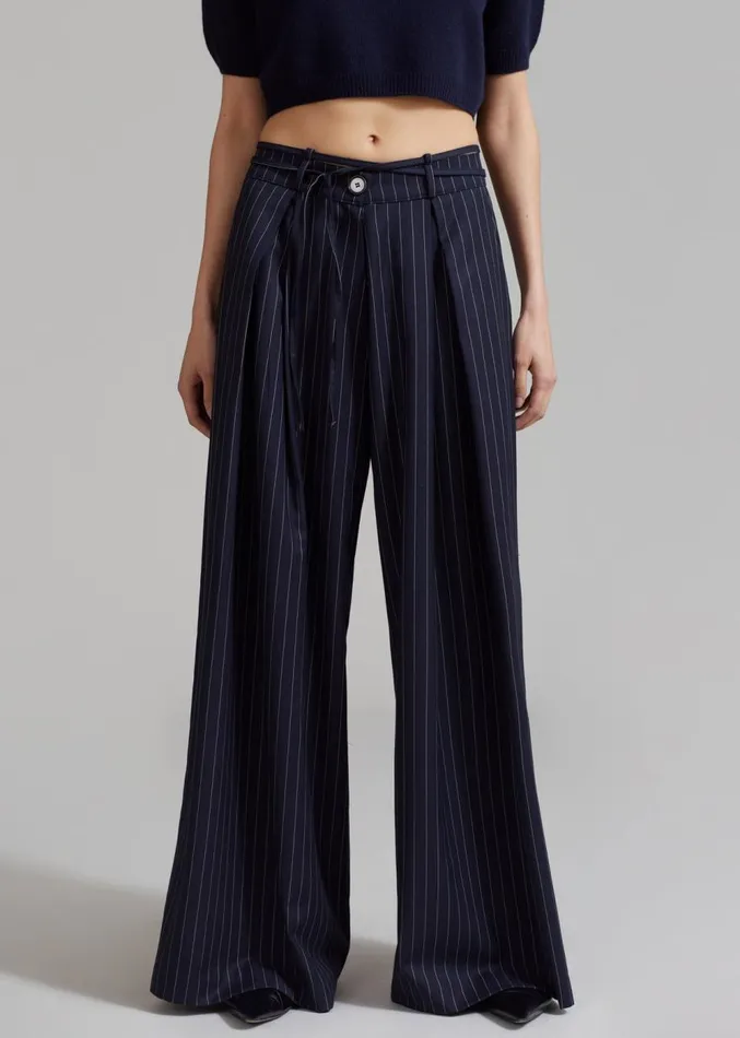 The Frankie Shop Noor Wide Pants 8211 Navy Pinstripe Women Bottoms