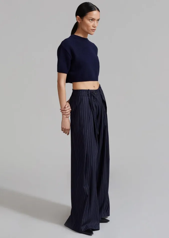 The Frankie Shop Noor Wide Pants 8211 Navy Pinstripe Women Bottoms