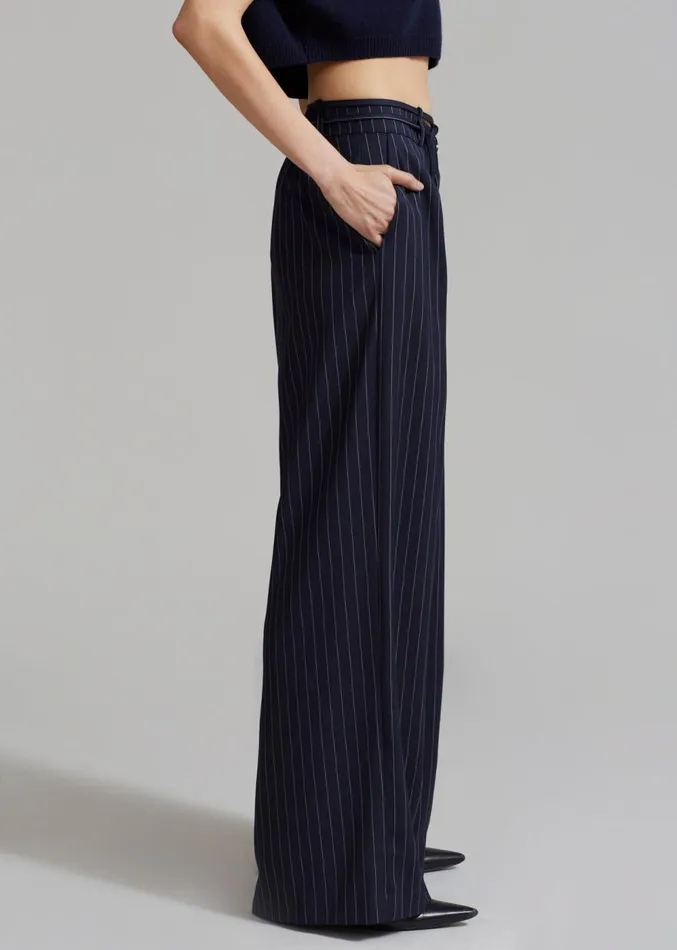 The Frankie Shop Noor Wide Pants 8211 Navy Pinstripe Women Bottoms