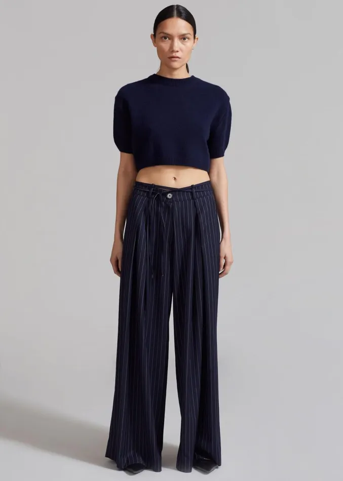 The Frankie Shop Noor Wide Pants 8211 Navy Pinstripe Women Bottoms