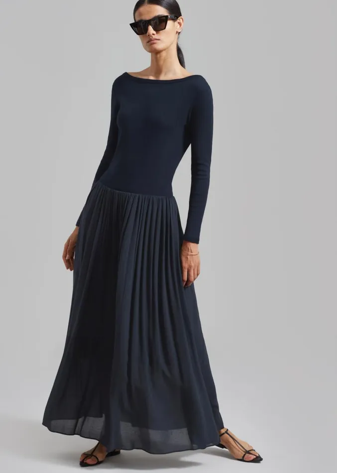 The Frankie Shop Odette Gathered Skirt Maxi Dress 8211 Navy Women Dresses