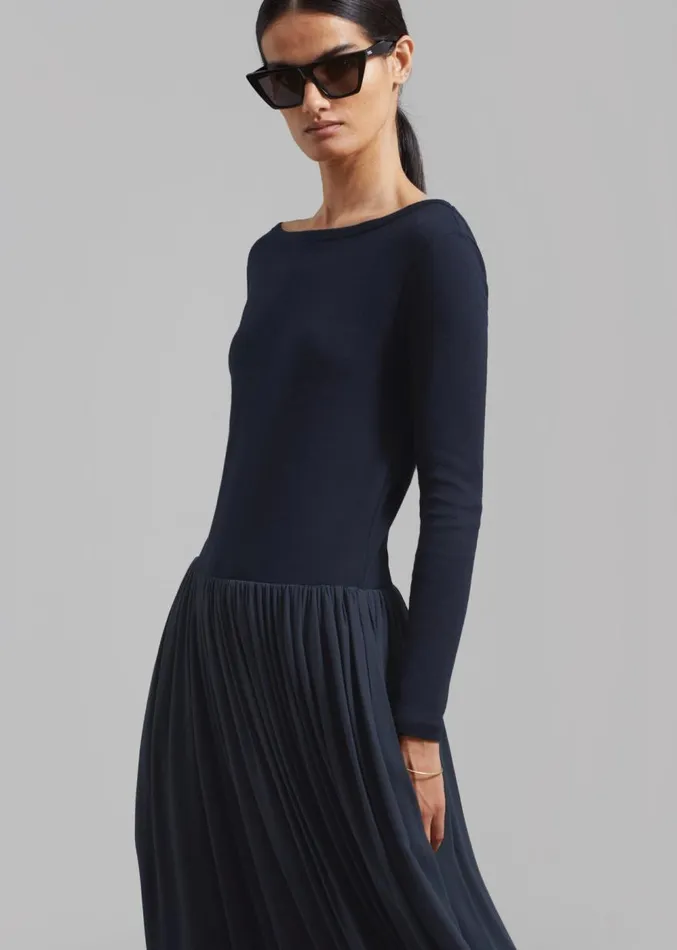 The Frankie Shop Odette Gathered Skirt Maxi Dress 8211 Navy Women Dresses