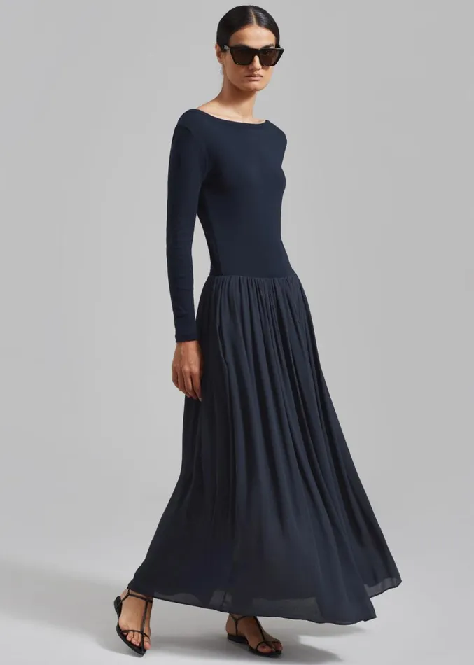 The Frankie Shop Odette Gathered Skirt Maxi Dress 8211 Navy Women Dresses