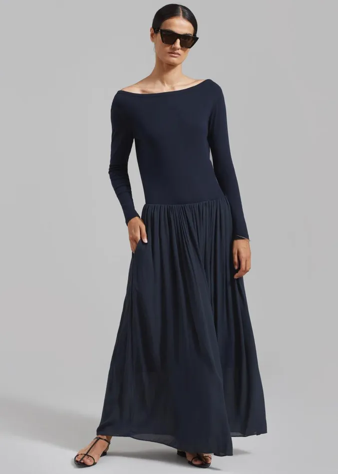 The Frankie Shop Odette Gathered Skirt Maxi Dress 8211 Navy Women Dresses