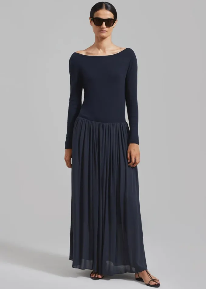 The Frankie Shop Odette Gathered Skirt Maxi Dress 8211 Navy Women Dresses
