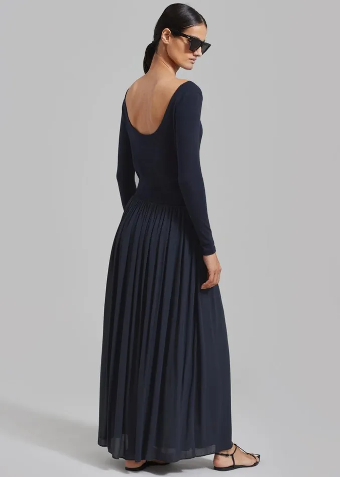 The Frankie Shop Odette Gathered Skirt Maxi Dress 8211 Navy Women Dresses