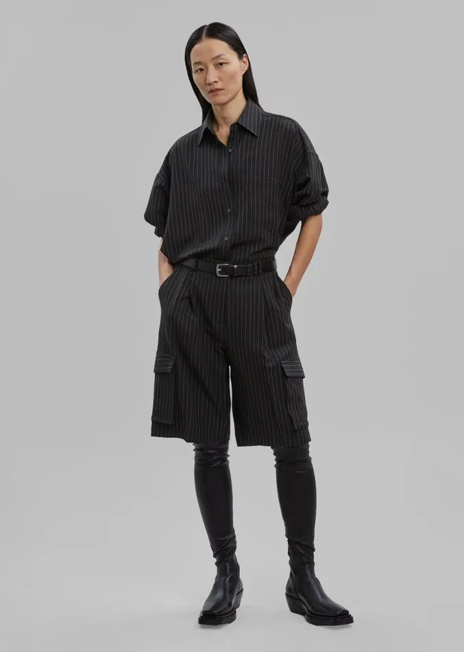The Frankie Shop Omoka Cargo Trouser Shorts 8211 Black Pinstripe Women Clothing The Frankie Shop Omoka Cargo Trouser Shorts 8211 Black Pinstripe Women Clothing