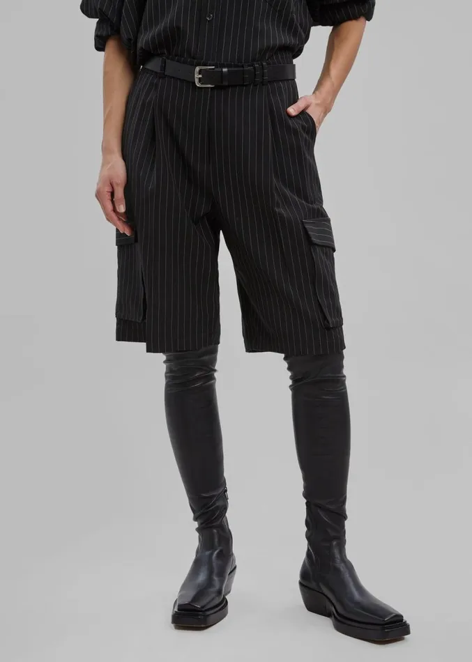 The Frankie Shop Omoka Cargo Trouser Shorts 8211 Black Pinstripe Women Clothing