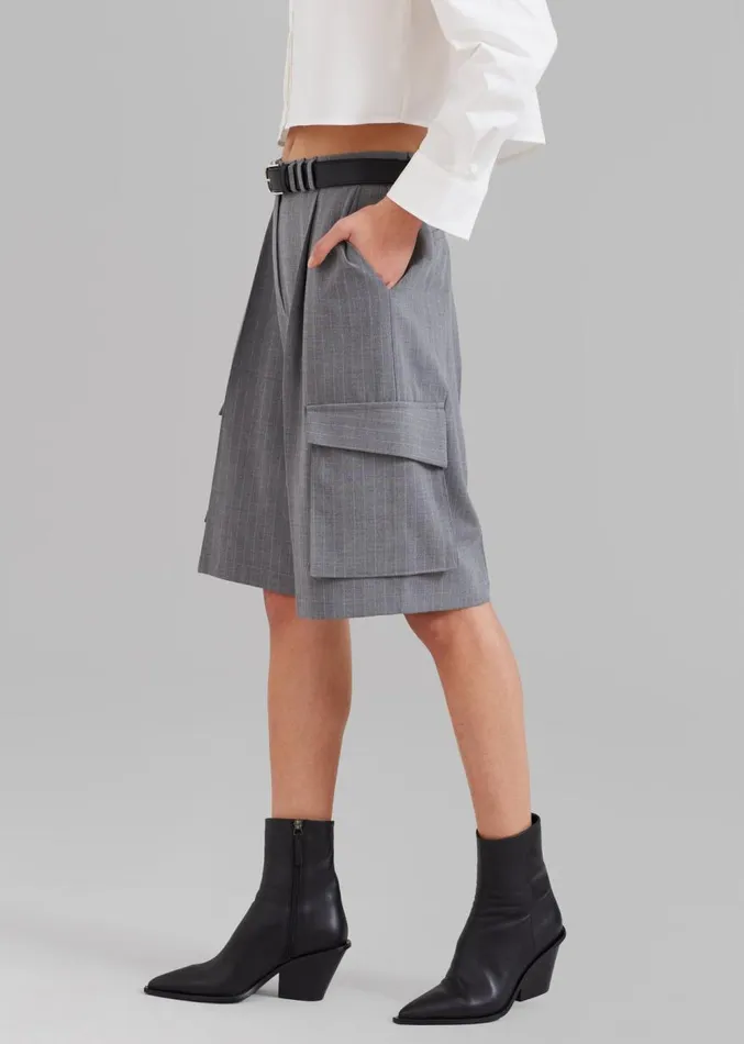 The Frankie Shop Omoka Cargo Trouser Shorts 8211 Grey Pinstripe Women Clothing