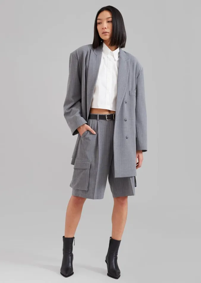 The Frankie Shop Omoka Cargo Trouser Shorts 8211 Grey Pinstripe Women Clothing