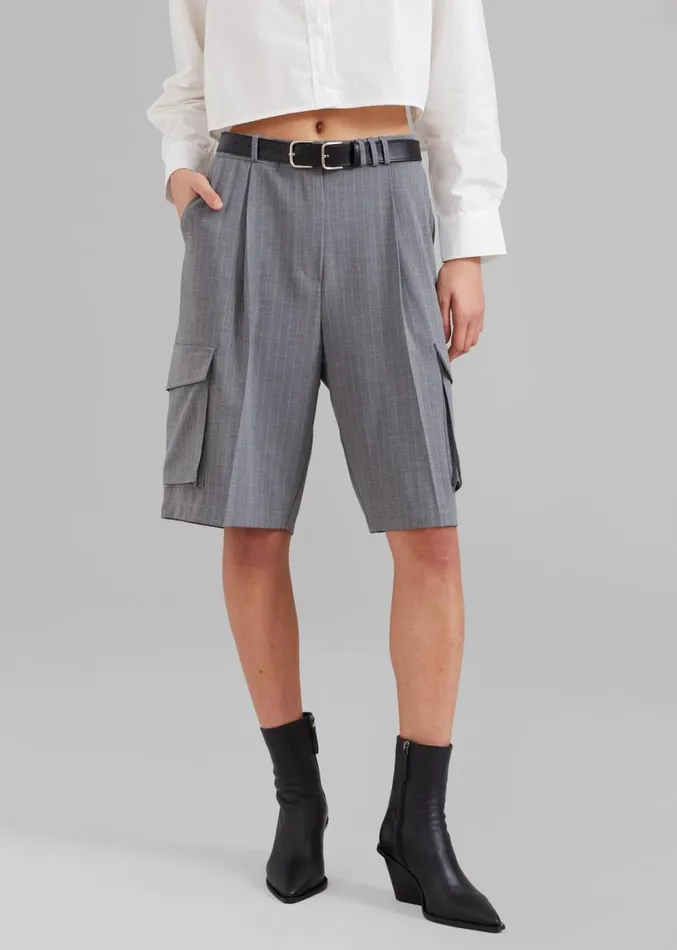 The Frankie Shop Omoka Cargo Trouser Shorts 8211 Grey Pinstripe Women Clothing