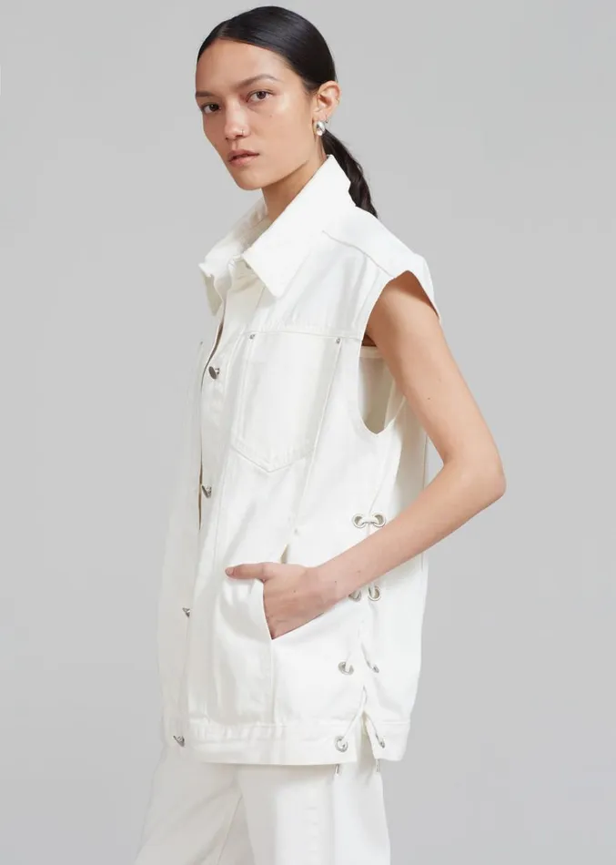The Frankie Shop Ora Lace Up Denim Vest 8211 Cream Women Clothing