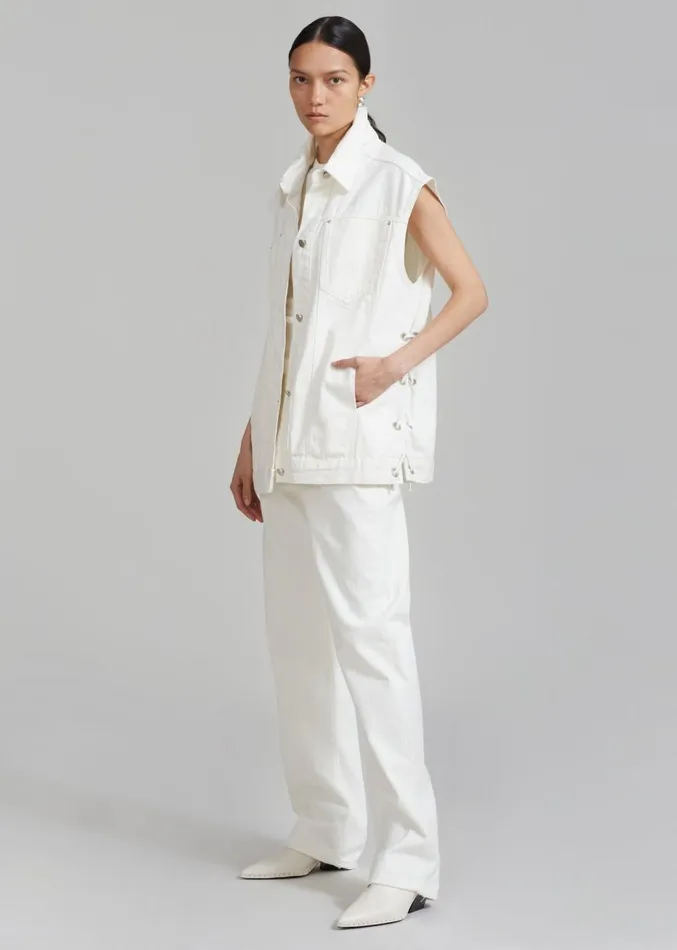 The Frankie Shop Ora Lace Up Denim Vest 8211 Cream Women Clothing