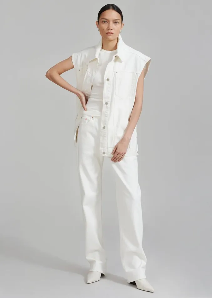 The Frankie Shop Ora Lace Up Denim Vest 8211 Cream Women Clothing