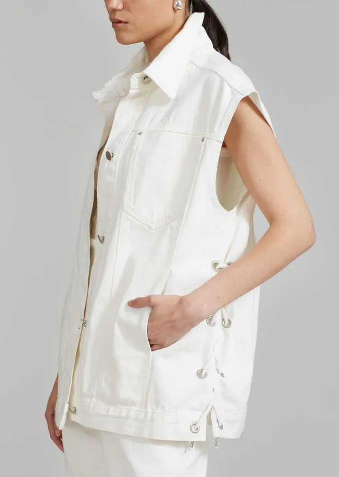 The Frankie Shop Ora Lace Up Denim Vest 8211 Cream Women Clothing